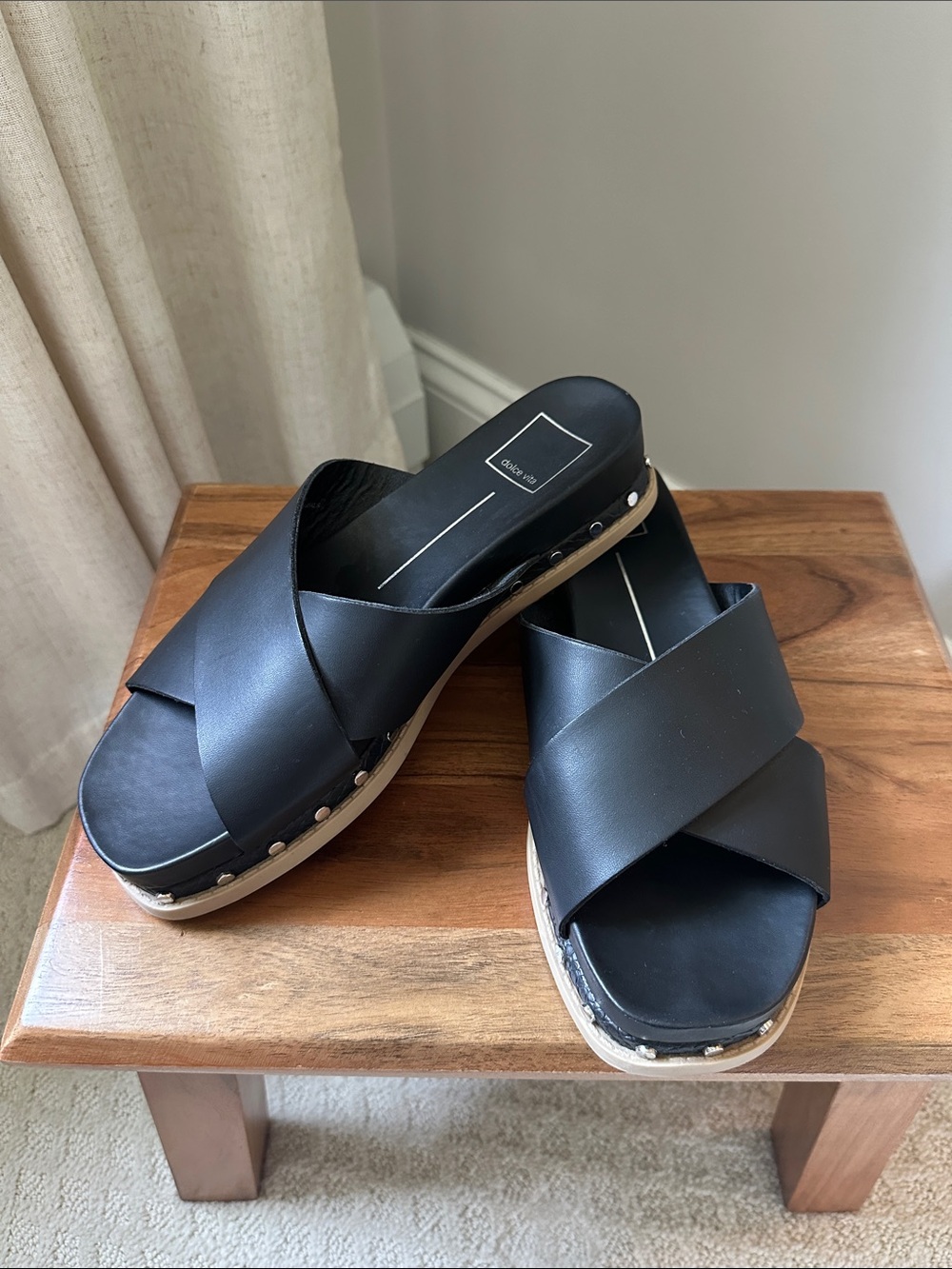 Dolce Vita Black Cross-Strap Platform Slide Sandals sz 8